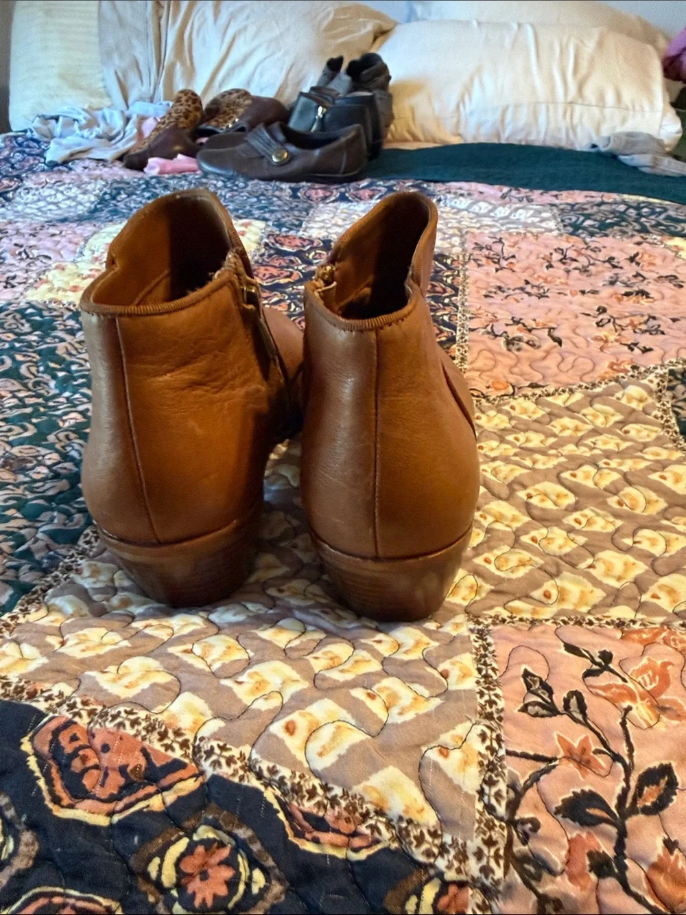 Sam Edelman Cognac Brown Leather Ankle Booties with Side Zip